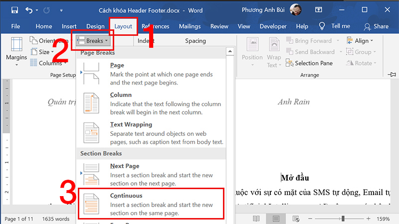 Tạo dấu ngắt trang